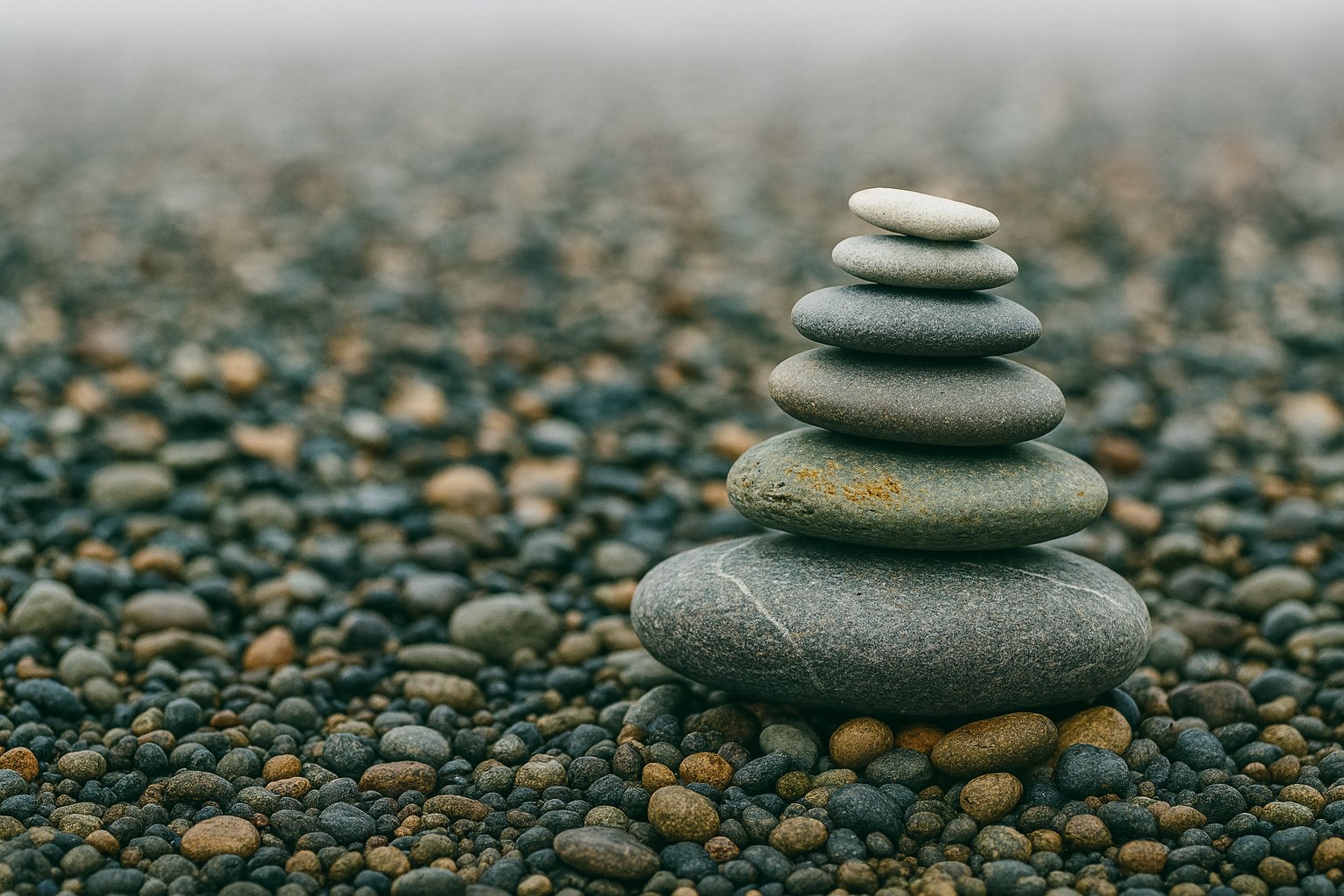 A photo of stacked river rocks in a dry river bed.